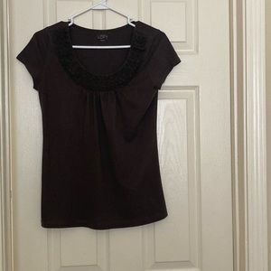 Brown Loft  short sleeved shirt with rosette trim